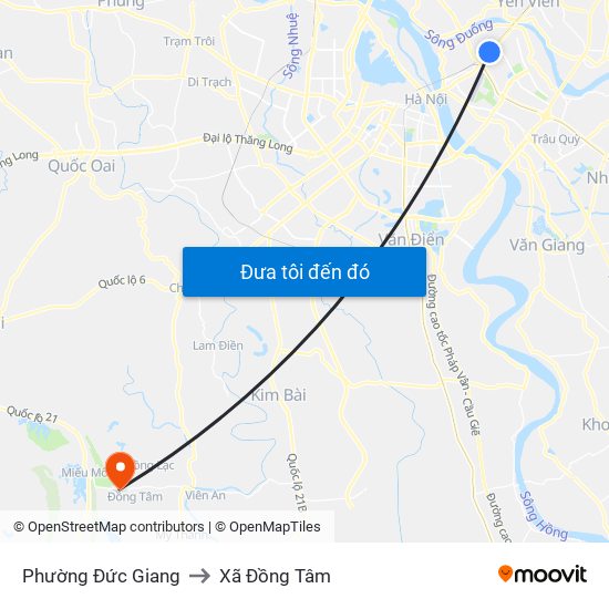 Phường Đức Giang to Xã Đồng Tâm map