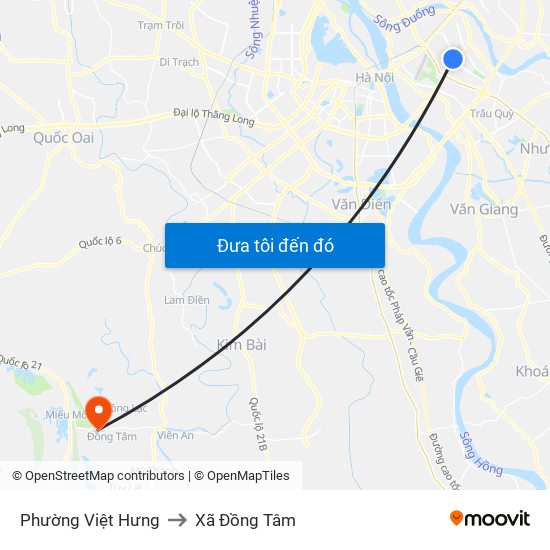 Phường Việt Hưng to Xã Đồng Tâm map