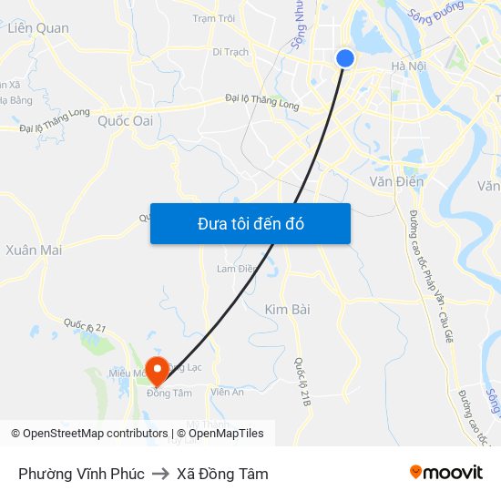 Phường Vĩnh Phúc to Xã Đồng Tâm map