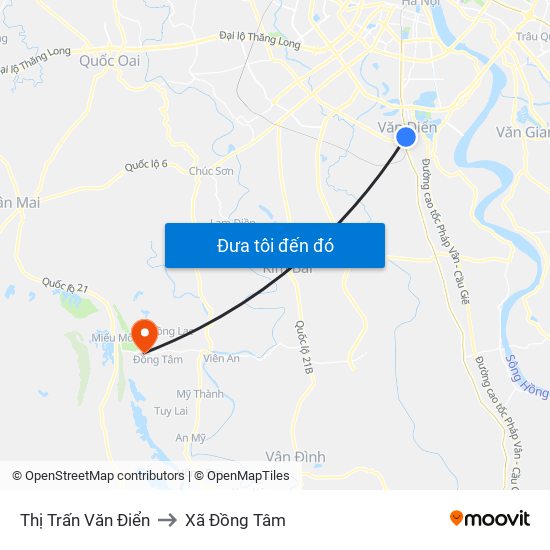 Thị Trấn Văn Điển to Xã Đồng Tâm map