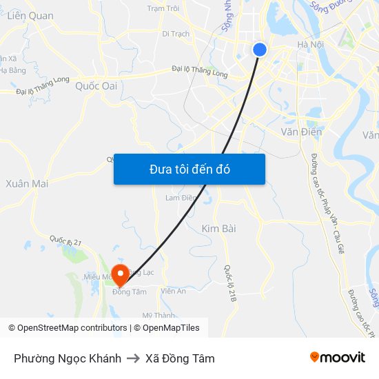 Phường Ngọc Khánh to Xã Đồng Tâm map