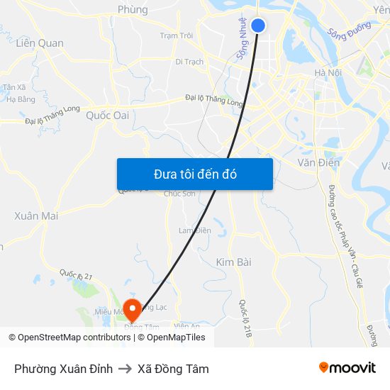 Phường Xuân Đỉnh to Xã Đồng Tâm map