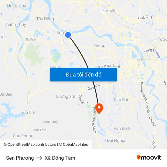 Sen Phương to Xã Đồng Tâm map