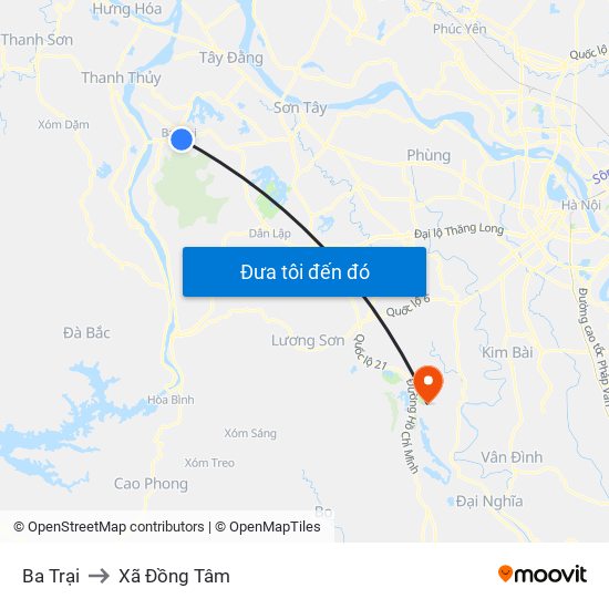 Ba Trại to Xã Đồng Tâm map