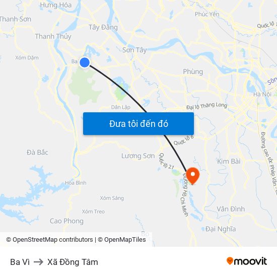 Ba Vì to Xã Đồng Tâm map