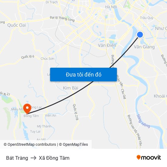 Bát Tràng to Xã Đồng Tâm map