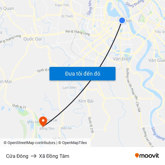 Cửa Đông to Xã Đồng Tâm map