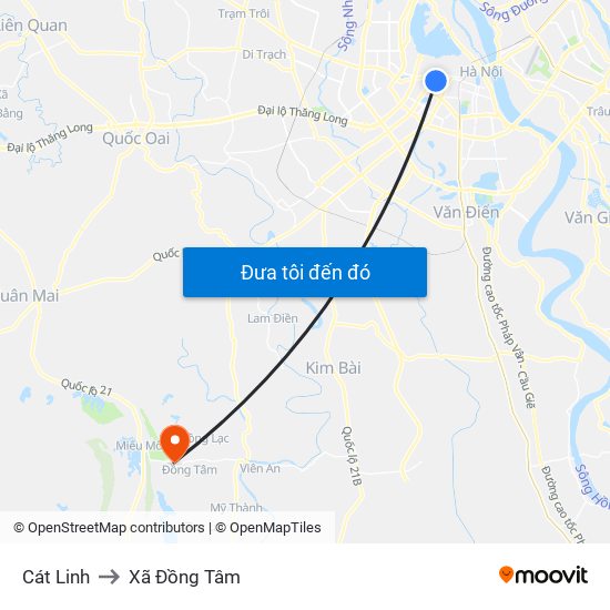 Cát Linh to Xã Đồng Tâm map