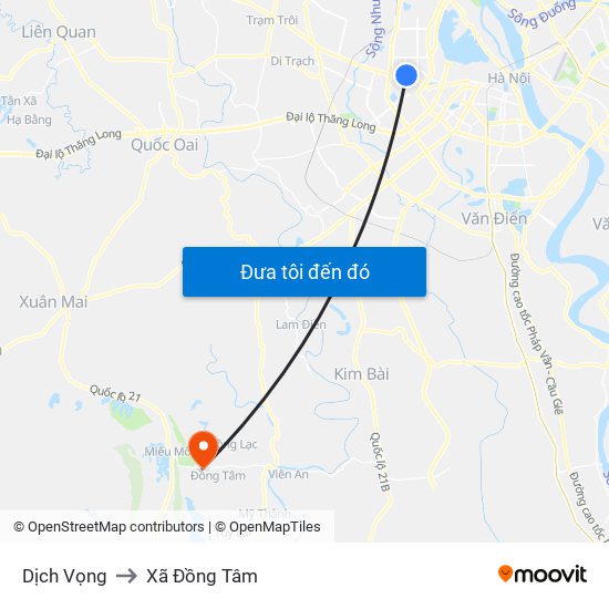 Dịch Vọng to Xã Đồng Tâm map