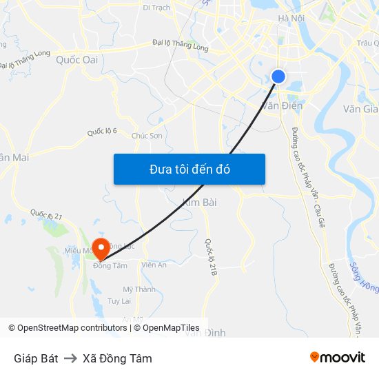 Giáp Bát to Xã Đồng Tâm map
