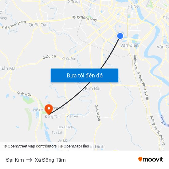 Đại Kim to Xã Đồng Tâm map