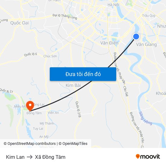 Kim Lan to Xã Đồng Tâm map