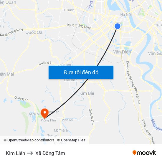 Kim Liên to Xã Đồng Tâm map