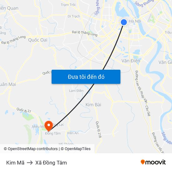 Kim Mã to Xã Đồng Tâm map