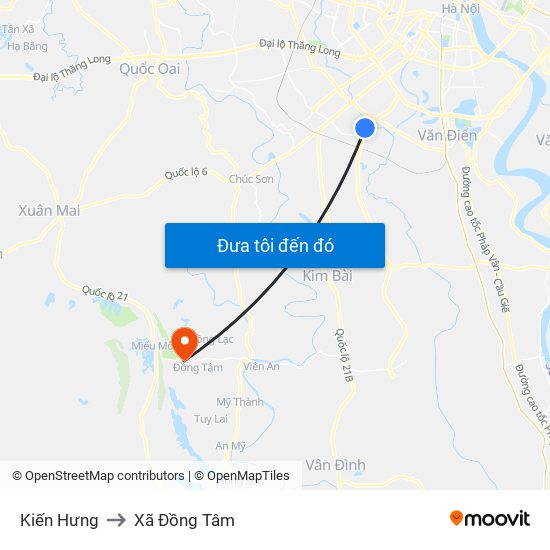 Kiến Hưng to Xã Đồng Tâm map