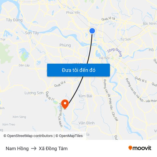 Nam Hồng to Xã Đồng Tâm map