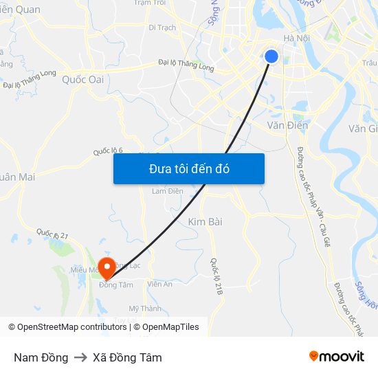 Nam Đồng to Xã Đồng Tâm map