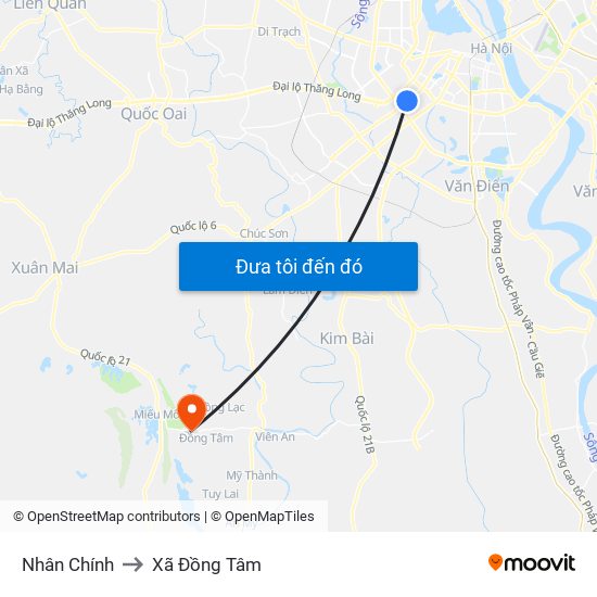 Nhân Chính to Xã Đồng Tâm map