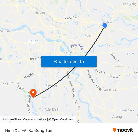 Ninh Xá to Xã Đồng Tâm map