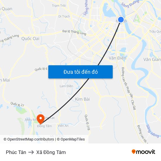 Phúc Tân to Xã Đồng Tâm map