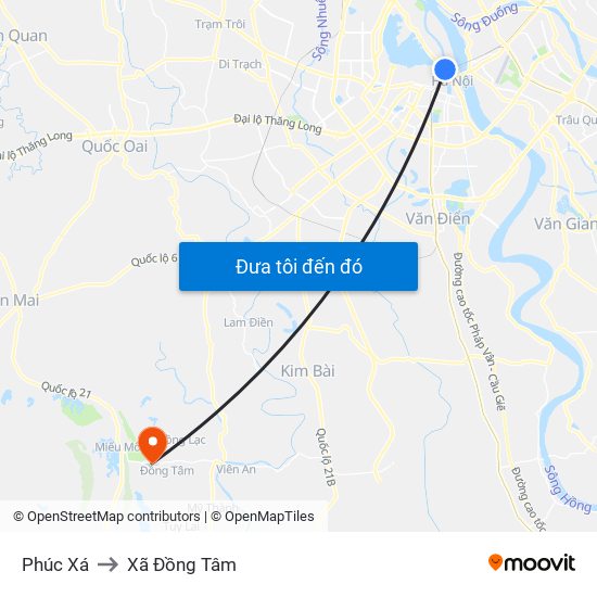 Phúc Xá to Xã Đồng Tâm map