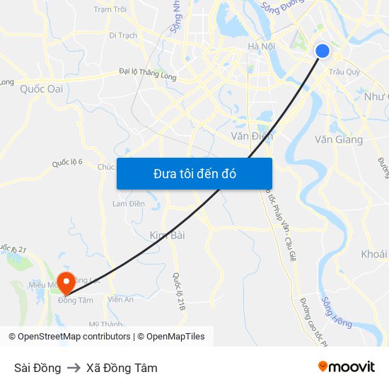 Sài Đồng to Xã Đồng Tâm map