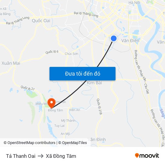 Tả Thanh Oai to Xã Đồng Tâm map