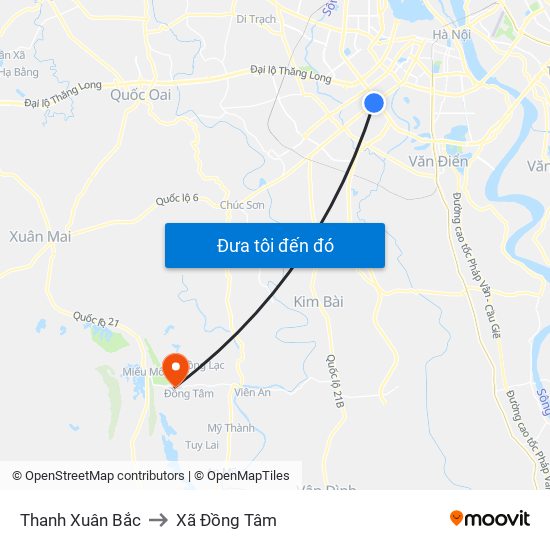 Thanh Xuân Bắc to Xã Đồng Tâm map