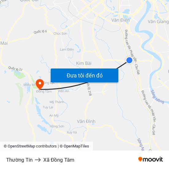 Thường Tín to Xã Đồng Tâm map