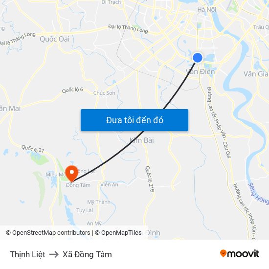 Thịnh Liệt to Xã Đồng Tâm map
