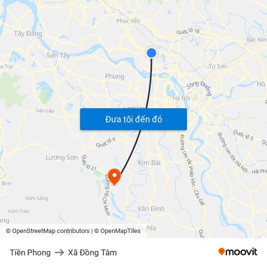 Tiền Phong to Xã Đồng Tâm map