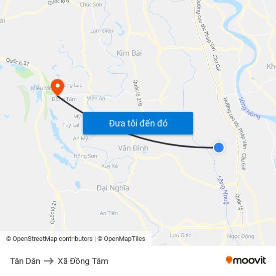Tân Dân to Xã Đồng Tâm map