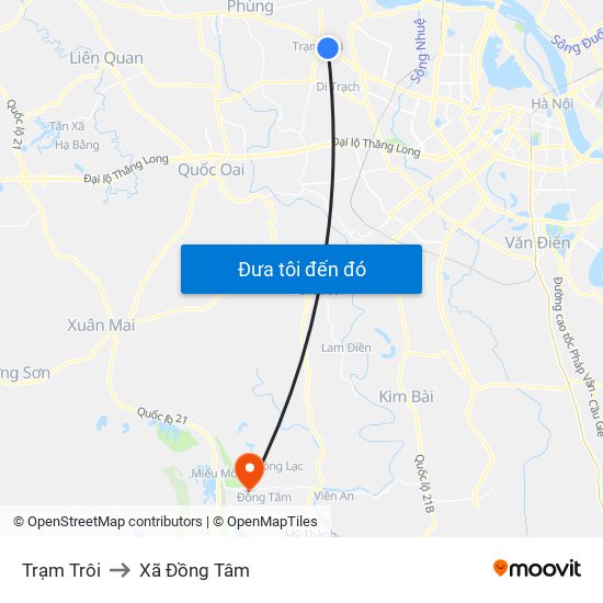 Trạm Trôi to Xã Đồng Tâm map