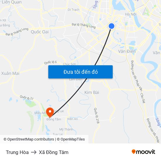 Trung Hòa to Xã Đồng Tâm map