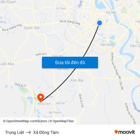 Trung Liệt to Xã Đồng Tâm map