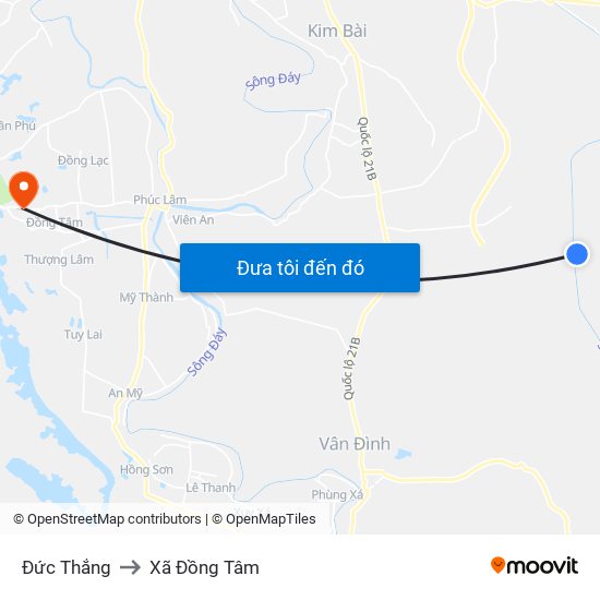 Đức Thắng to Xã Đồng Tâm map