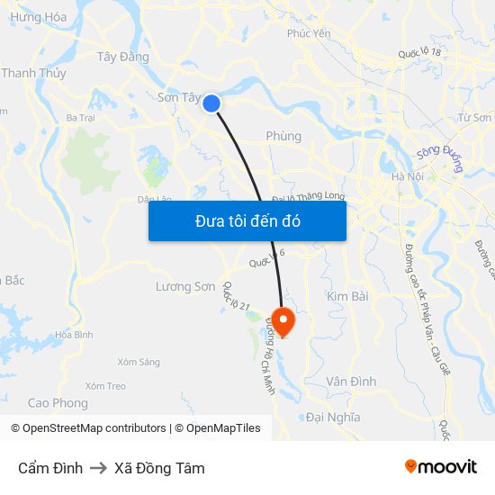 Cẩm Đình to Xã Đồng Tâm map