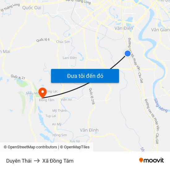 Duyên Thái to Xã Đồng Tâm map
