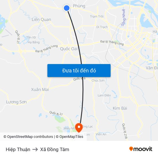 Hiệp Thuận to Xã Đồng Tâm map