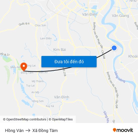 Hồng Vân to Xã Đồng Tâm map