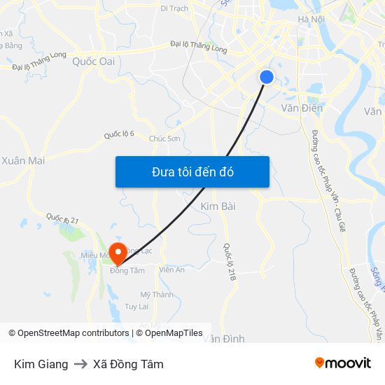 Kim Giang to Xã Đồng Tâm map