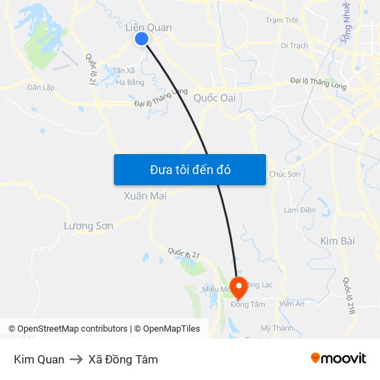 Kim Quan to Xã Đồng Tâm map