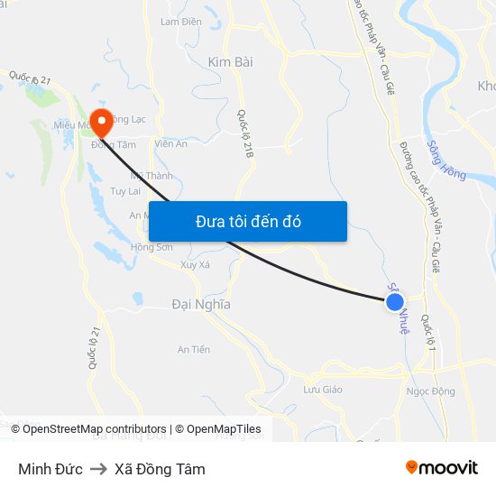 Minh Đức to Xã Đồng Tâm map