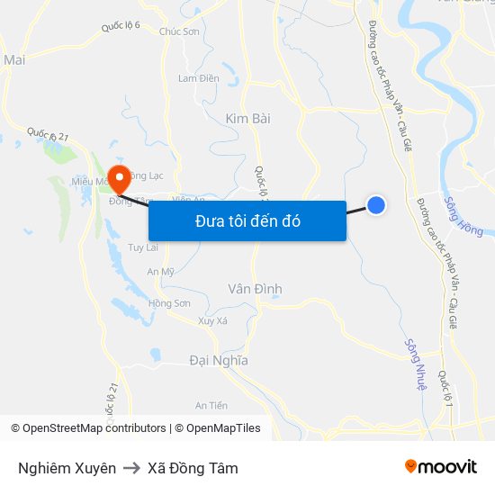 Nghiêm Xuyên to Xã Đồng Tâm map