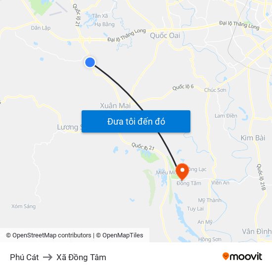 Phú Cát to Xã Đồng Tâm map