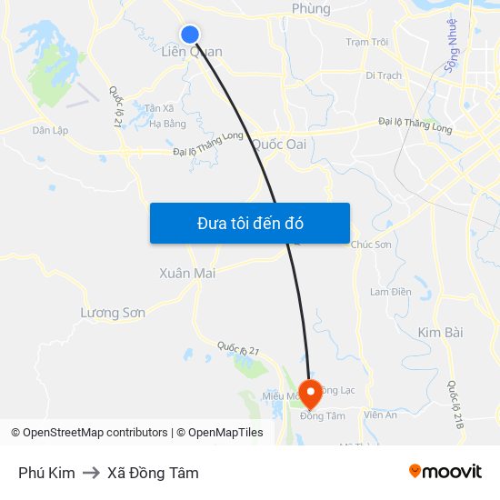 Phú Kim to Xã Đồng Tâm map