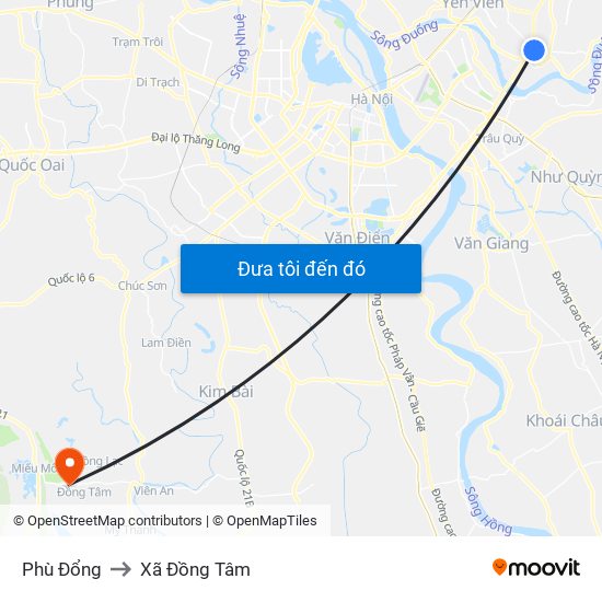 Phù Đổng to Xã Đồng Tâm map