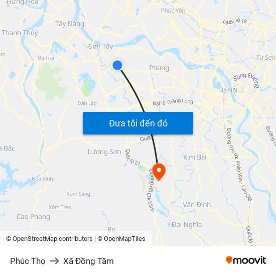 Phúc Thọ to Xã Đồng Tâm map