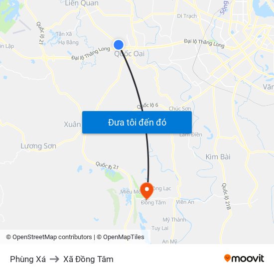 Phùng Xá to Xã Đồng Tâm map