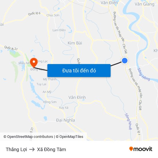 Thắng Lợi to Xã Đồng Tâm map